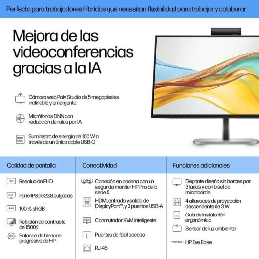 Monitor PC HP Series 5 Pro 524pm 23,8" FullHD 100Hz IPS USB-C Altoparlanti Regolabile in altezza