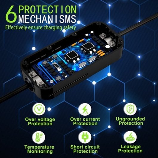 Carregador de parede portátil 2 em 1 Qoltec para veículos elétricos, tipo Schuko 2, 3,5 kW e 230 V, com visor LCD de 5 milhões de pixéis.