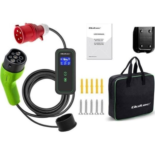 Carregador portátil Qoltec para veículos elétricos 2 em 1 Tipo 2 7kw 230v Cee 3 pinos