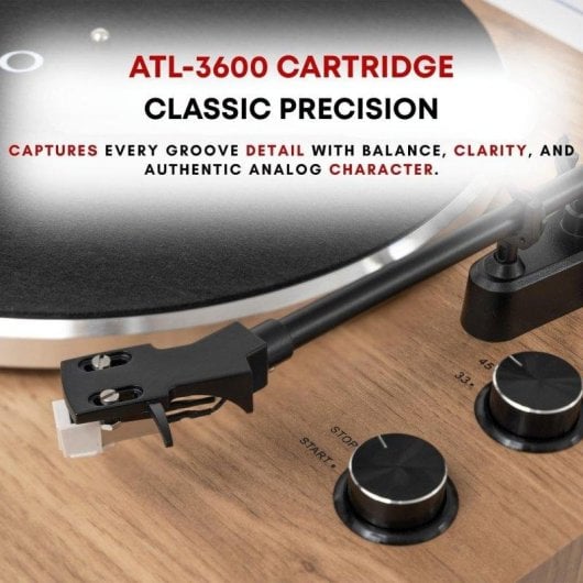 Tocadiscos Vulkkano TD10 Precisión RMS Phono/Linha Braço Ajustável Madeira