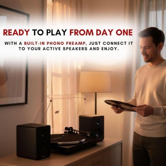 Tocadiscos Vulkkano TD10 Precisión RMS Phono/Linha Braço Ajustável Madeira