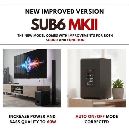 Barra sonora Vulkkano SUB6 MKII RCA 60W Subwoofer Compatto Hi-Res