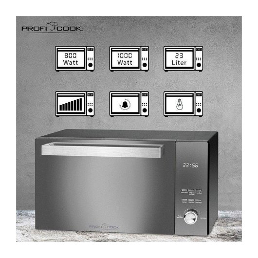 Microondas ProfiCook PC-MWG 1204 23L 800W com Grill Espelho Fácil Limpeza