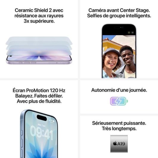 Apple iPhone 17 8 Go 256 Go 6,3" OLED Super Retina XDR 5G Double SIM Caméra 48 MP iOS 26 Blanc