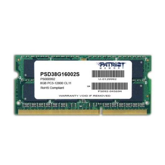 Mémoire RAM Patriot 8GB PC3-12800 1x8GB DDR3 1600MHz CL11 SO-DIMM Unbuffered