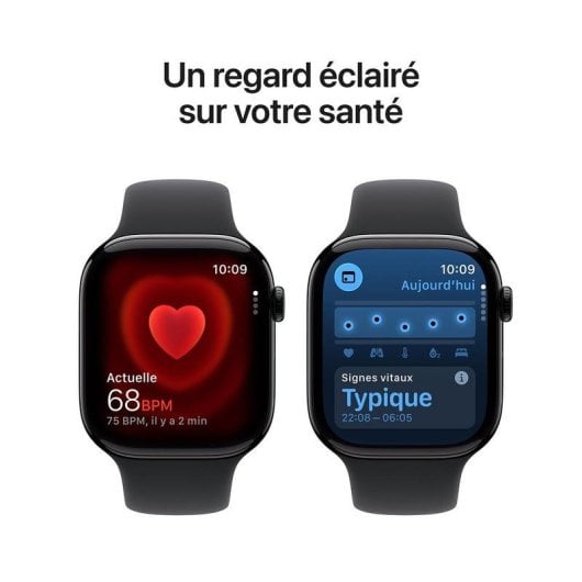 Apple Watch Series 11 GPS NFC WiFi 46mm OLED Noir S/M Étanche IP6X SpO2 ECG Pulsomètre