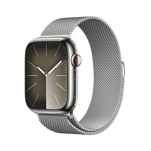 Apple Watch Series 9 GPS Cellular 4G NFC 45mm Retina OLED Acier Inoxydable Argent Unique Étanche IP6X SpO2 ECG Pulsomètre