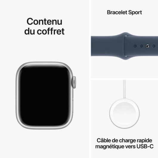 Apple Watch Series 9 GPS + Cellular 4G LTE 41mm Retina OLED Argent Bleu S/M IP6X SpO2 ECG
