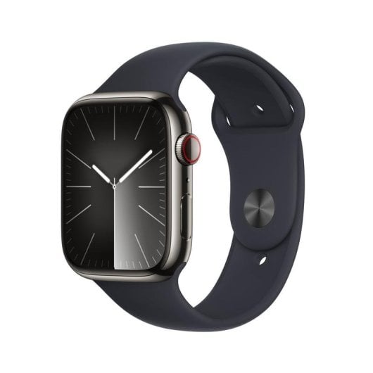 Apple Watch Series 9 GPS 4G NFC 45mm Retina OLED Acier Graphite S/M Étanche IP6X SpO2 ECG