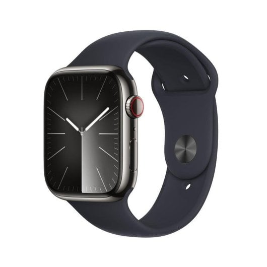 Apple Watch Series 9 GPS 4G NFC 45mm Retina OLED Acier Graphite S/M Étanche IP6X SpO2 ECG