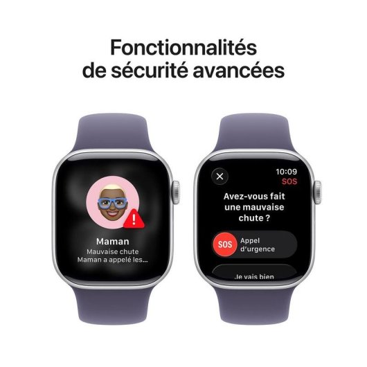 Apple Watch Series 11 GPS NFC 42mm OLED Argent Violet M/L Étanche IP6X SpO2 Cardio Sommeil
