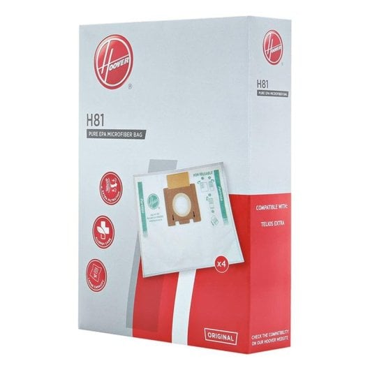 Saco para pó Hoover H81 Microfibra Branco Compatível Telios Extra 4 unid.