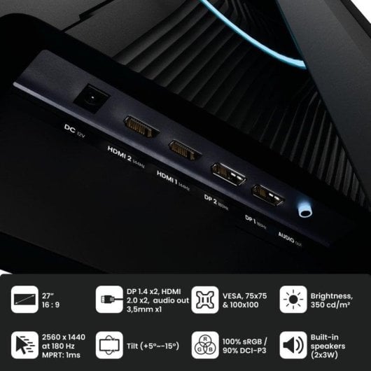 Écran PC Arozzi Nova 27" QHD 180Hz IPS HDR Haut-parleurs Gaming 1ms
