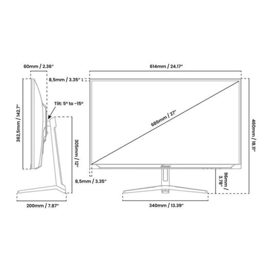 Écran PC Arozzi Nova 27" QHD 180Hz IPS 1ms HDR Haut-parleurs VESA Gaming