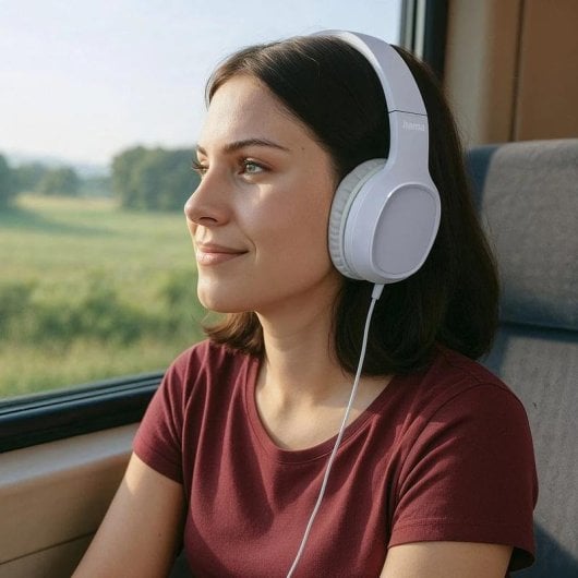 Auriculares Hama Fun C con cable USB-C, control en línea, micrófono y asistente de voz blancos