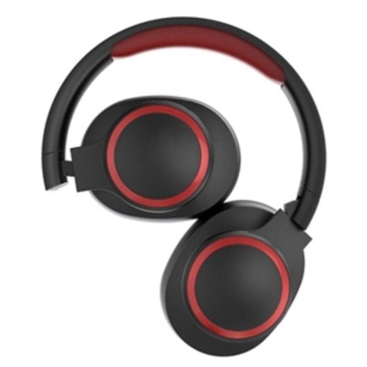 Auriculares ELBE ABT-B26-N sem fios Bluetooth para chamadas e música com rádio FM pretos e vermelhos