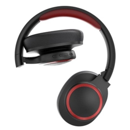 Auriculares ELBE ABT-B26-N sem fios Bluetooth para chamadas e música com rádio FM pretos e vermelhos