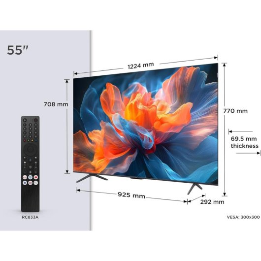 TV TCL QLED 55T8C 55" 4K Ultra HD Smart TV Google TV HDR10 Dolby Vision