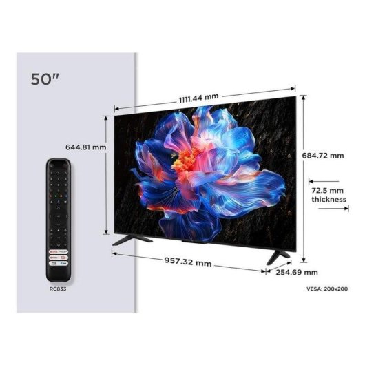 TV TCL LED 50P69K 50" 4K UltraHD 60Hz Smart TV Google TV HDR10 HLG Sem Moldura