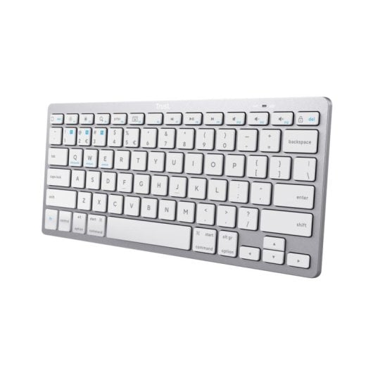 Clavier Trust 24651 compact sans fil Bluetooth switches ciseaux QWERTY US argent