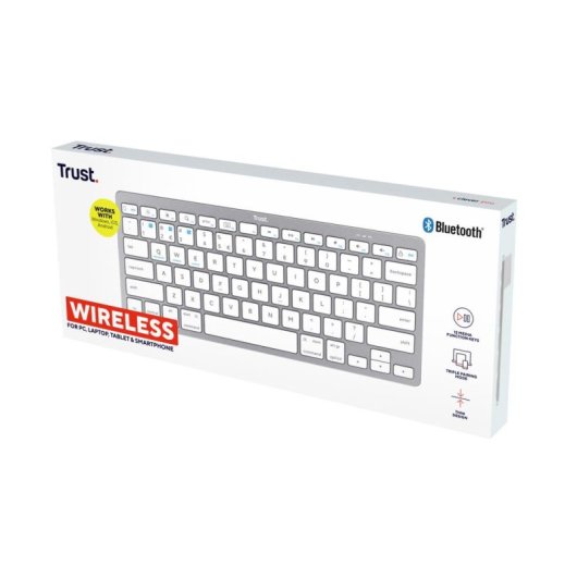Clavier Trust 24651 compact sans fil Bluetooth switches ciseaux QWERTY US argent