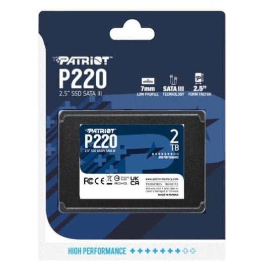 Disque Dur Patriot P220 2TB SSD 2.5" SATA III 550 Mo/s fiabilité avancée