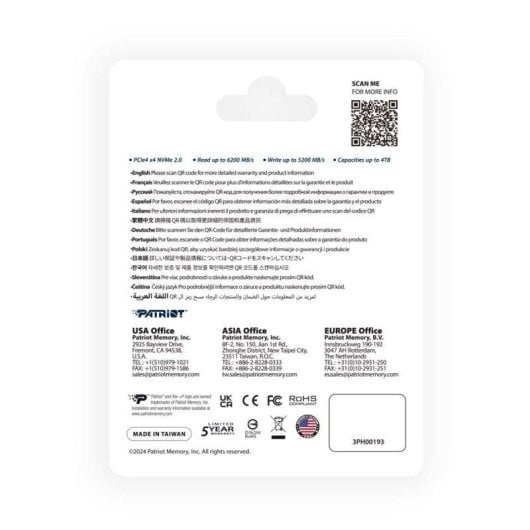 Disque Dur Patriot P400 V4 1TB M.2 NVMe PCIe Gen4 6000MB/s