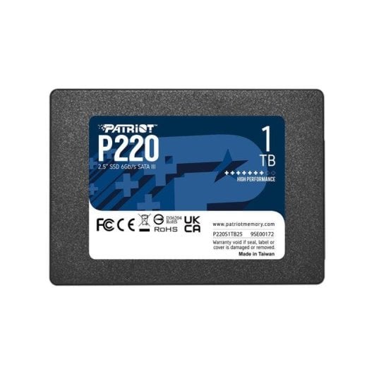 Disque Dur Patriot P220 1TB SSD 2,5" SATA III 550 Mo/s + SMART TRIM