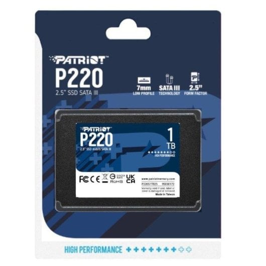 Disque Dur Patriot P220 1TB SSD 2,5" SATA III 550 Mo/s + SMART TRIM