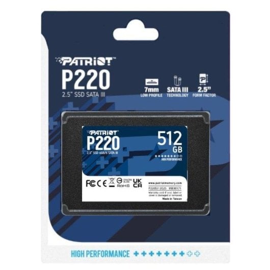 Disque Dur Patriot P220 512GB SSD 2,5" SATA III 550Mo/s Performance