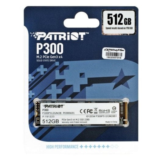 Disque SSD Patriot P300P512GM28 512GB M.2 PCIe NVMe 1700Mo/s