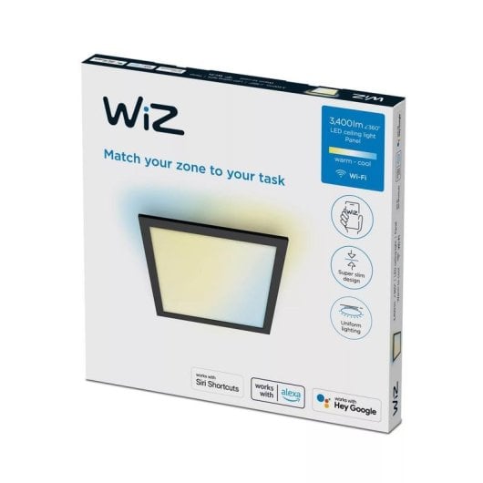 Plafon WiZ Square 36W Preto LED Wi-Fi Dimmável Metal