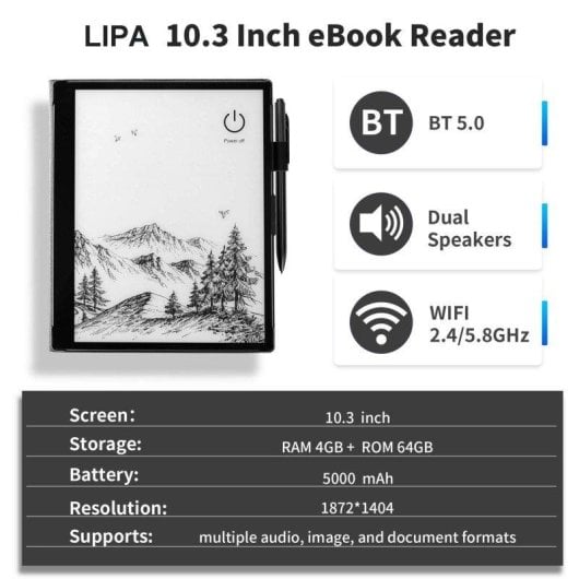 Libro Electrónico Lipa ET10 10,3" WiFi USB-C con lápiz y funda