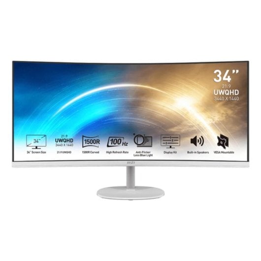 Monitor MSI Pro MP341CQWDE 34" UltraWide Quad HD 100Hz VA Curvo 4ms Bianco