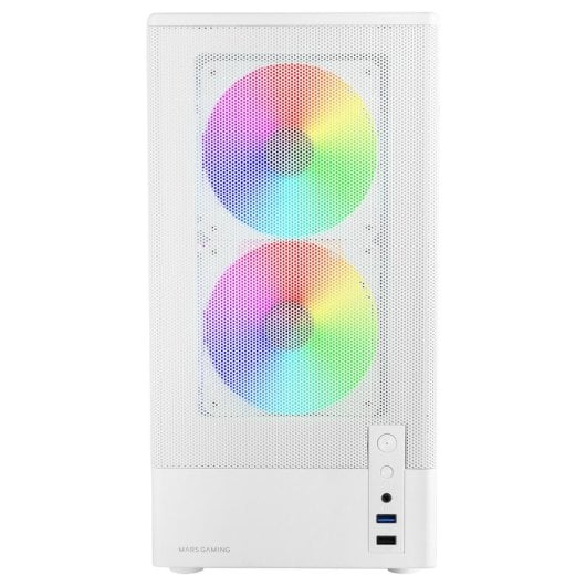 Boîtier gaming Mars Gaming McOnyx MicroATX, grille métallique, 3 ventilateurs ARGB, double chambre, blanc