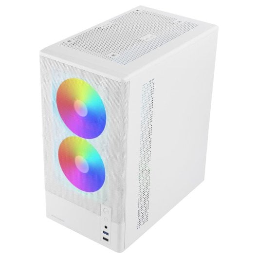 Boîtier gaming Mars Gaming McOnyx MicroATX, grille métallique, 3 ventilateurs ARGB, double chambre, blanc