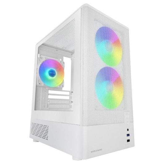 Boîtier gaming Mars Gaming McOnyx MicroATX, grille métallique, 3 ventilateurs ARGB, double chambre, blanc