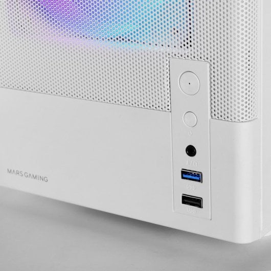Boîtier gaming Mars Gaming McOnyx MicroATX, grille métallique, 3 ventilateurs ARGB, double chambre, blanc