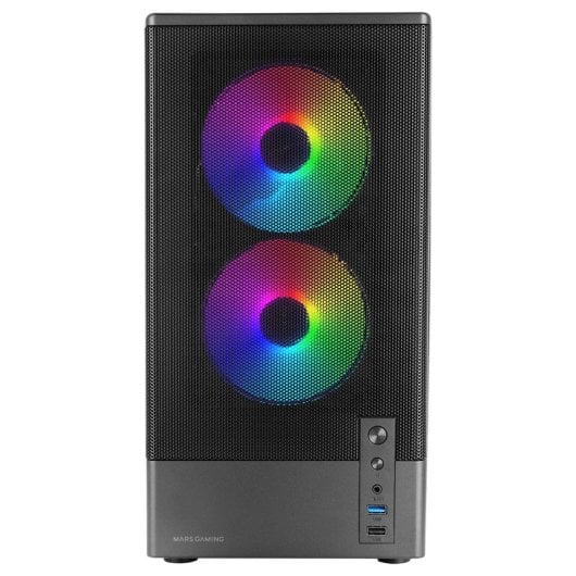Boîtier gaming Mars Gaming McOnyx MicroATX, grille métallique, 3 ventilateurs ARGB, double chambre, noir