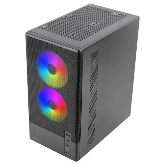 Boîtier gaming Mars Gaming McOnyx MicroATX, grille métallique, 3 ventilateurs ARGB, double chambre, noir