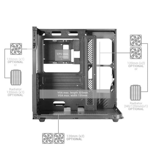 Boîtier gaming ATX Mars Gaming McInfiniolite avec panneau supérieur en verre trempé, double caméra, noir