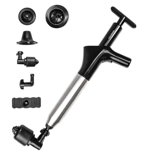 Nettoyeur de canalisations à air comprimé haute pression Innovagoods Jetpro avec accessoires et manomètre 5 en 1, ABS noir