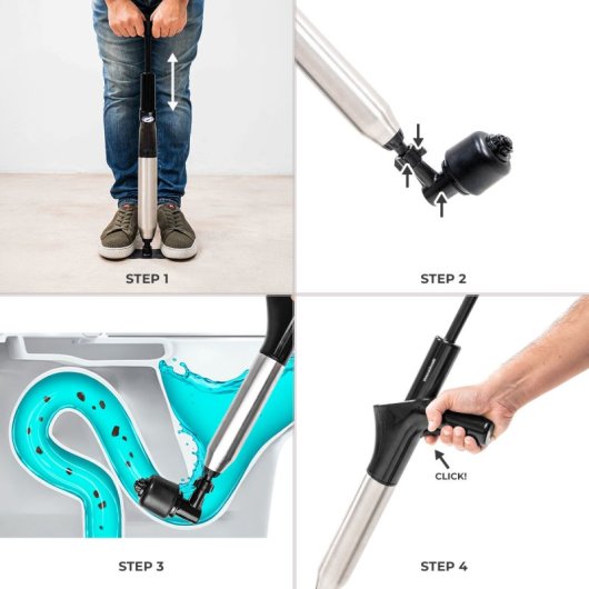 Nettoyeur de canalisations à air comprimé haute pression Innovagoods Jetpro avec accessoires et manomètre 5 en 1, ABS noir