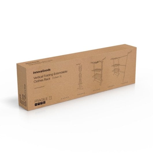 Estendal de secar roupa vertical dobrável e extensível Innovagoods Dolver XL com rodas, cinzento, 141 x 179 x 65 cm