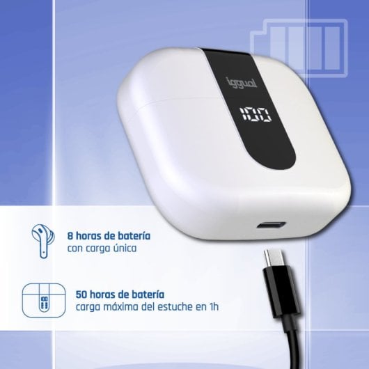 Auriculares iggual True Sound draadloos Bluetooth TWS met ruisfilter, microfoon en IP44 wit