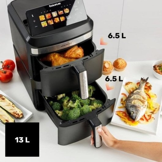 Heißluftfritteuse Taurus Duo Slim 13L 2800W Doppelkorb Touchscreen