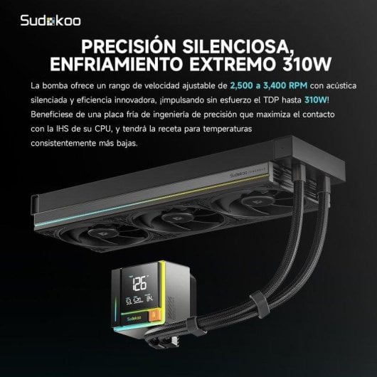 Refrigeração Líquida Sudokoo Energlo 360 360mm 3 Ventiladores LCD ARGB