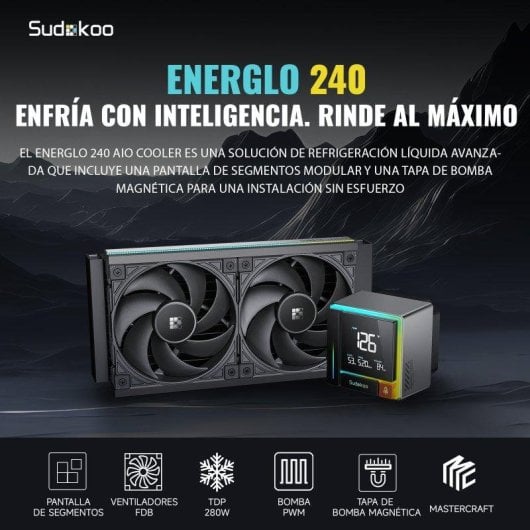 Refrigeração Líquida Sudokoo Energlo 240 240mm 3 Ventiladores Tela LCD ARGB