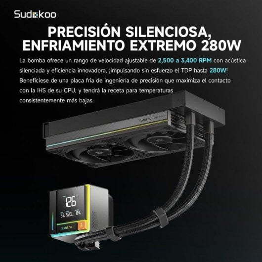 Refrigeração Líquida Sudokoo Energlo 240 240mm 3 Ventiladores Tela LCD ARGB