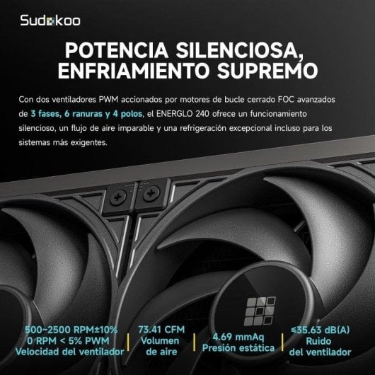Refrigeração Líquida Sudokoo Energlo 240 240mm 3 Ventiladores Tela LCD ARGB